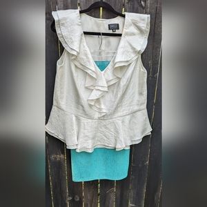 Adrianna Papell ruffle top and LuLaRoe Teal and Silver pencil skirt